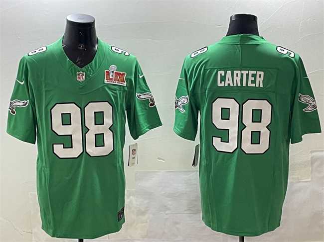 Men's Philadelphia Eagles #98 Jalen Carter Green 2025 Super Bowl LIX Patch F.U.S.E. Throwback Vapor Untouchable Limited Stitched Jersey,We sell and wholesale Men's Philadelphia Eagles #98 Jalen Carter Green 2025 Super Bowl LIX Patch F.U.S.E. Throwback Vapor Untouchable Limited Stitched Jersey on line form chian!